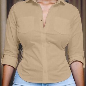 Women's Tan Button-Up Shirt